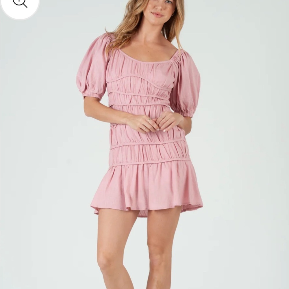 LUCCA Women’s NEW Rae Puff Sleeve Tiered Mini Dress Mauve Pink Size XS